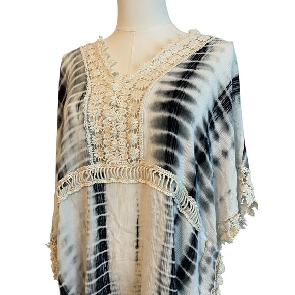 Easel Boho Top Womens M Tie Dye Crochet Lace Butterfly Sleeve Tunic Festival - Picture 3 of 6